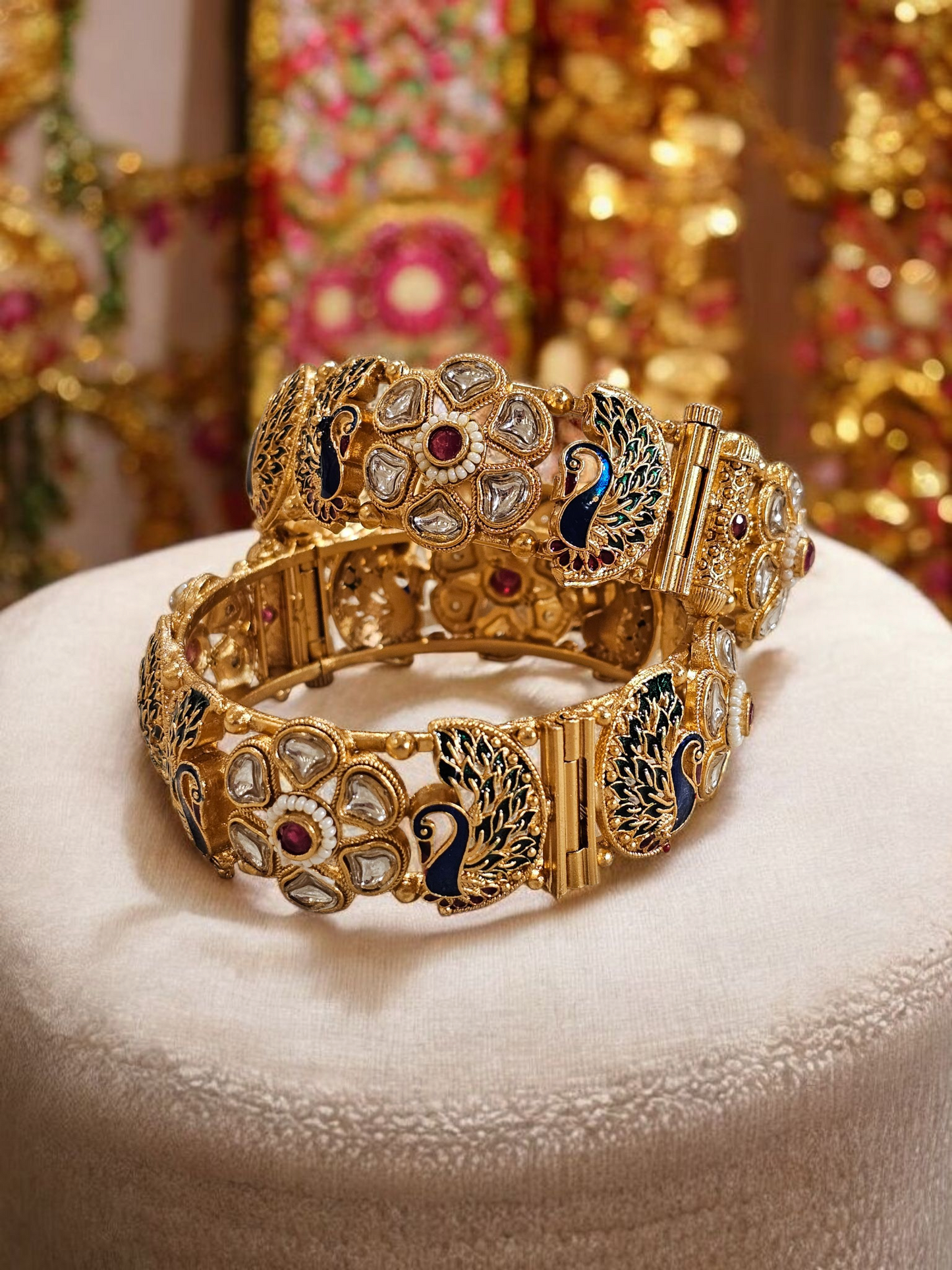 Royal Peacock Kundan Kada (Gold Finish)