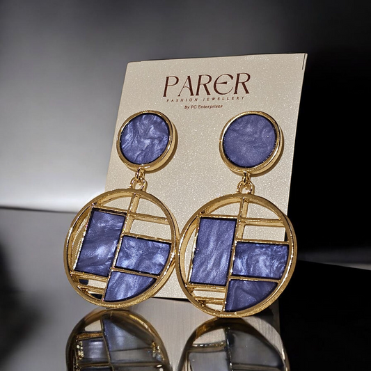 Geometric Enamel Drop Earrings (Blue & Gold)
