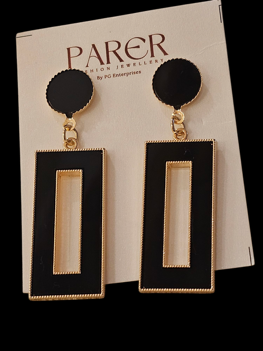 Black & Gold Geometric Drop Earrings