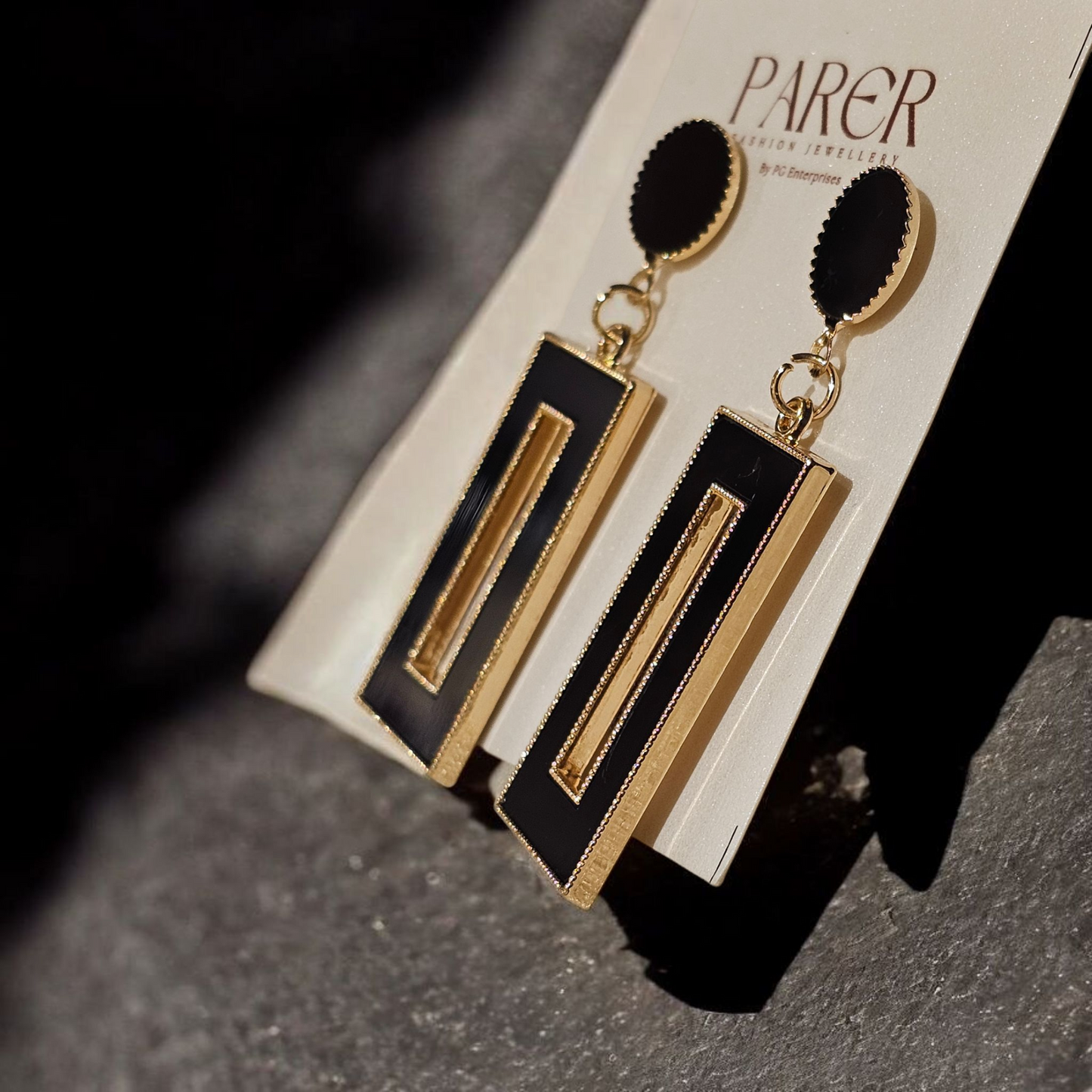 Black & Gold Geometric Drop Earrings