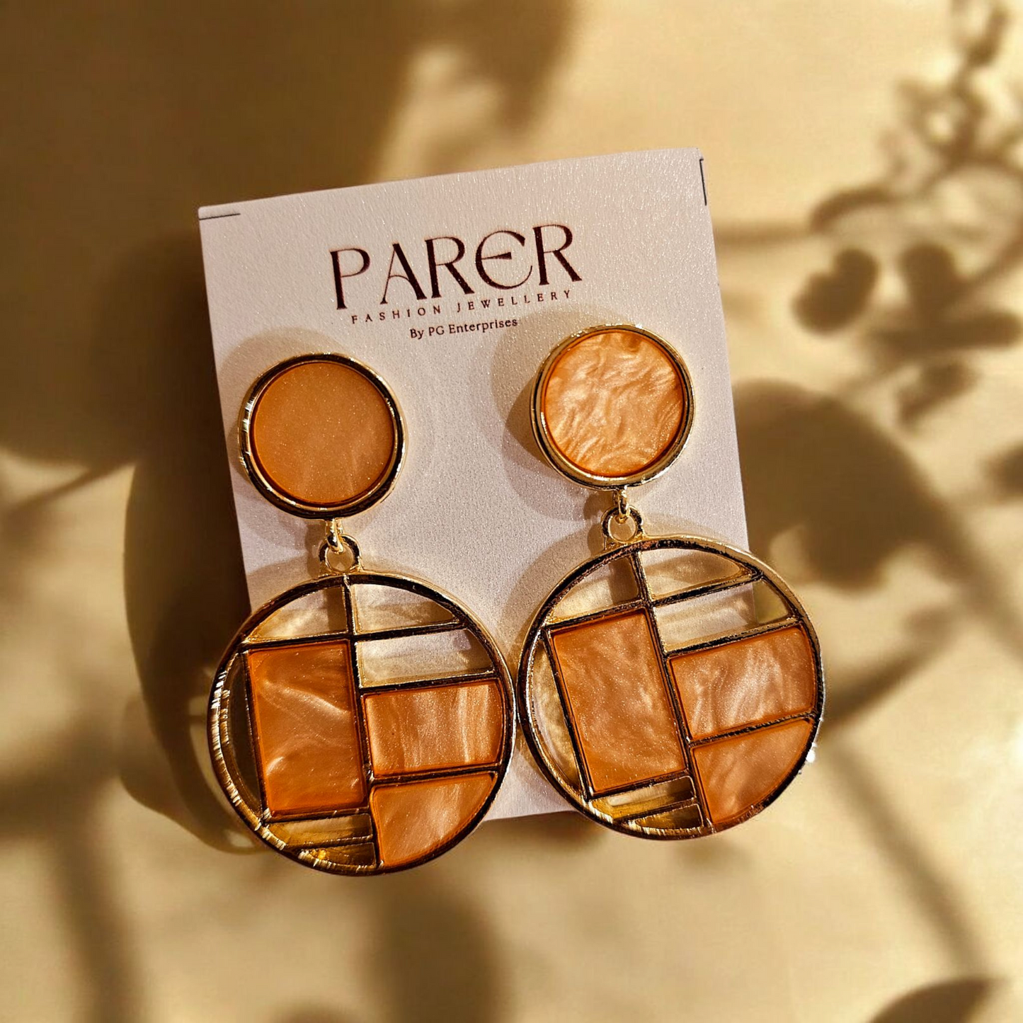 Geometric Enamel Drop Earrings (Peach & Gold)