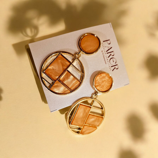 Geometric Enamel Drop Earrings (Peach & Gold)