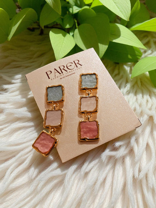 Dual-Tone Geometric Drop Earrings