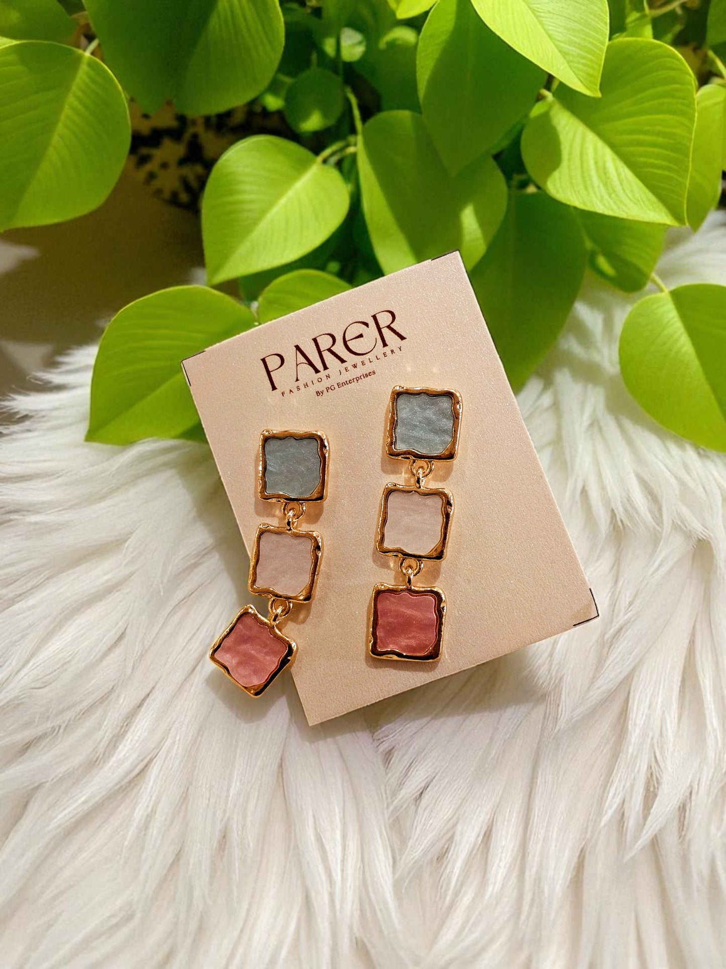Dual-Tone Geometric Drop Earrings