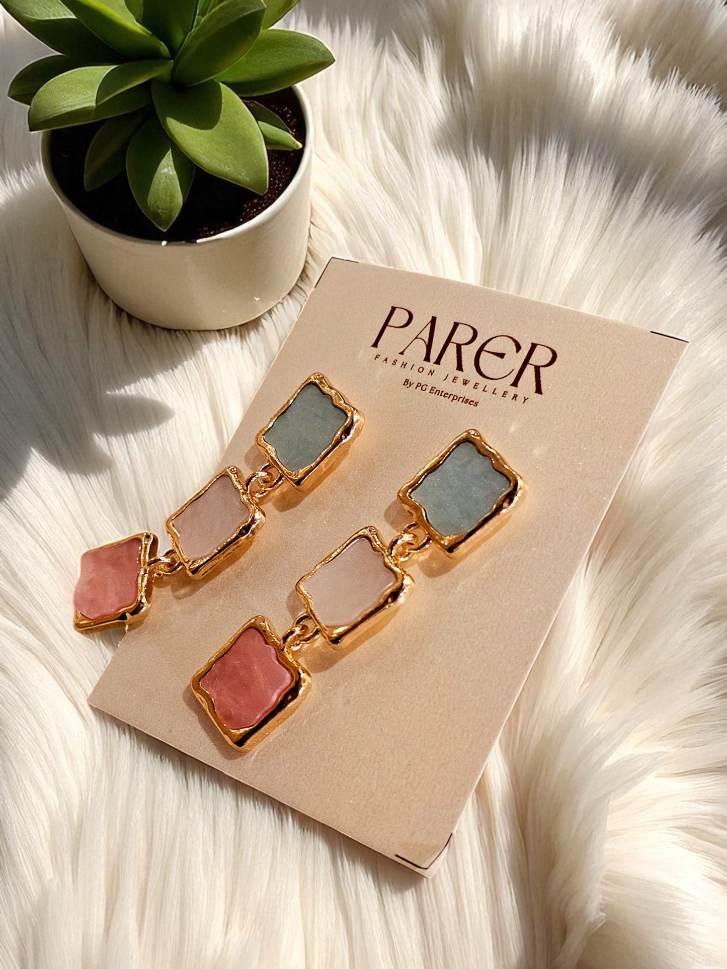 Dual-Tone Geometric Drop Earrings