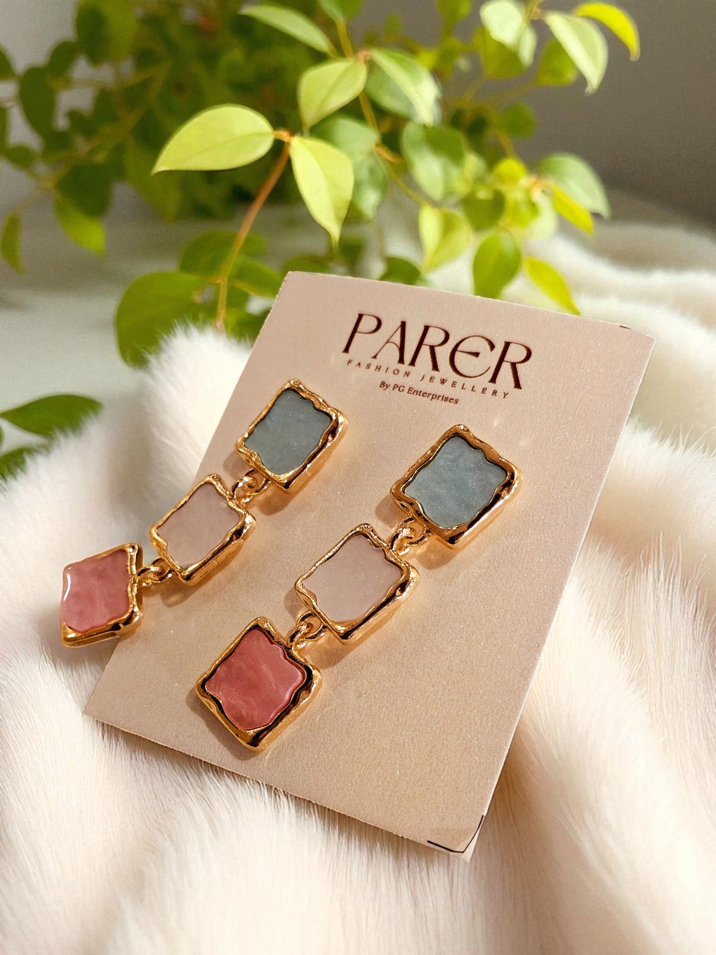 Dual-Tone Geometric Drop Earrings