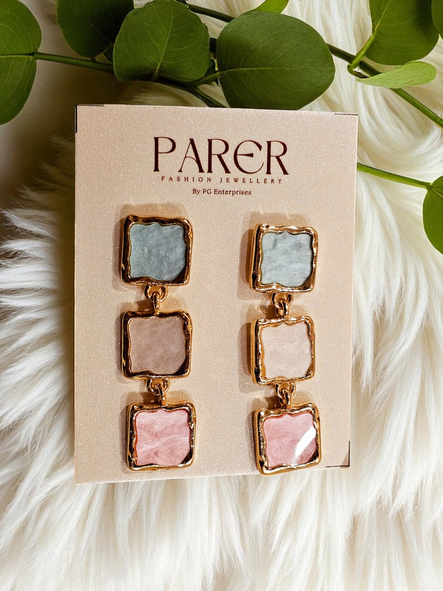 Dual-Tone Geometric Drop Earrings