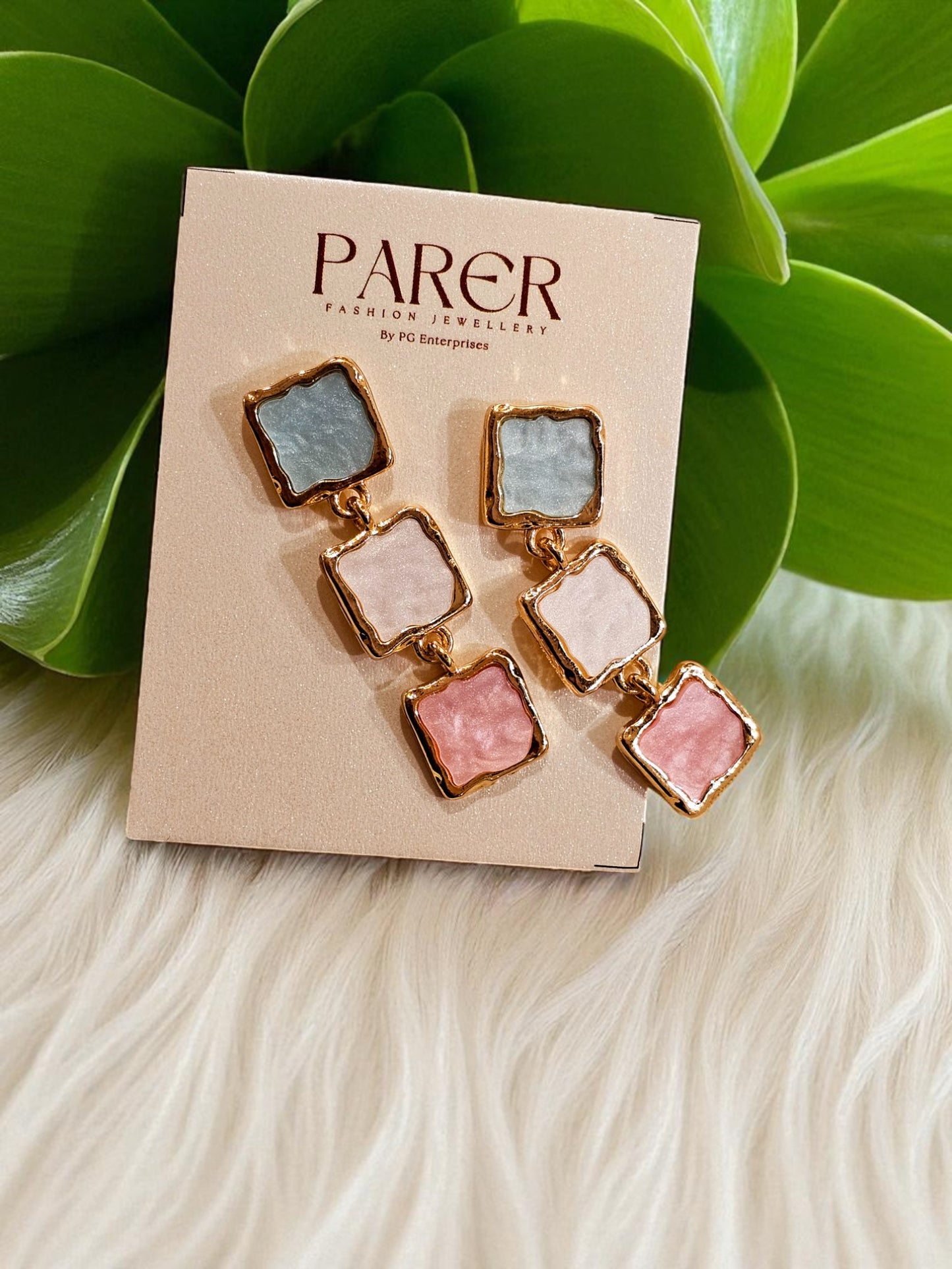 Dual-Tone Geometric Drop Earrings