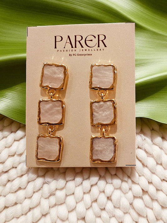 Pearl-Glow Geometric Drop Earrings - White