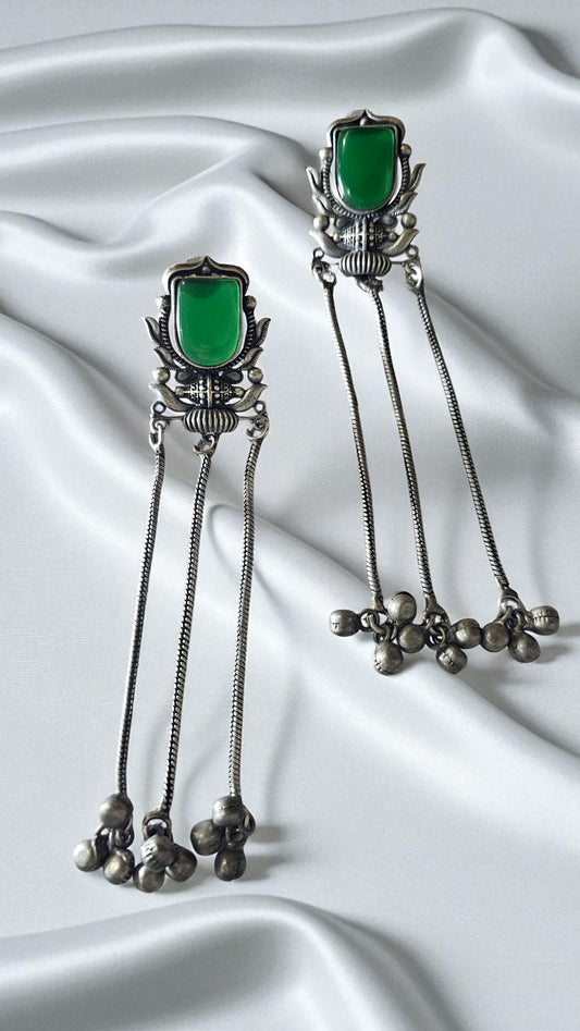 Heritage Green Stone Tribal Long Earrings