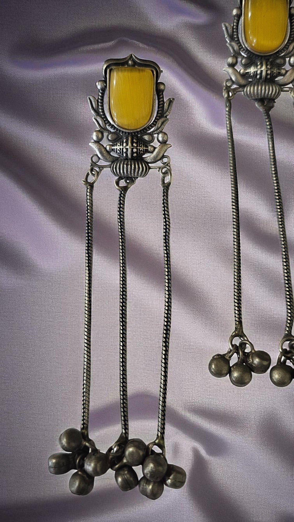 Heritage Mustard Stone Tribal Long Earrings