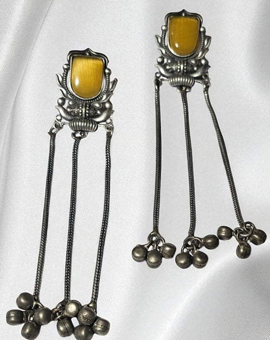 Heritage Mustard Stone Tribal Long Earrings
