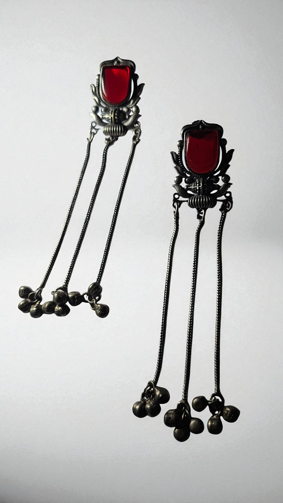 Heritage Ruby Stone Tribal Long Earrings