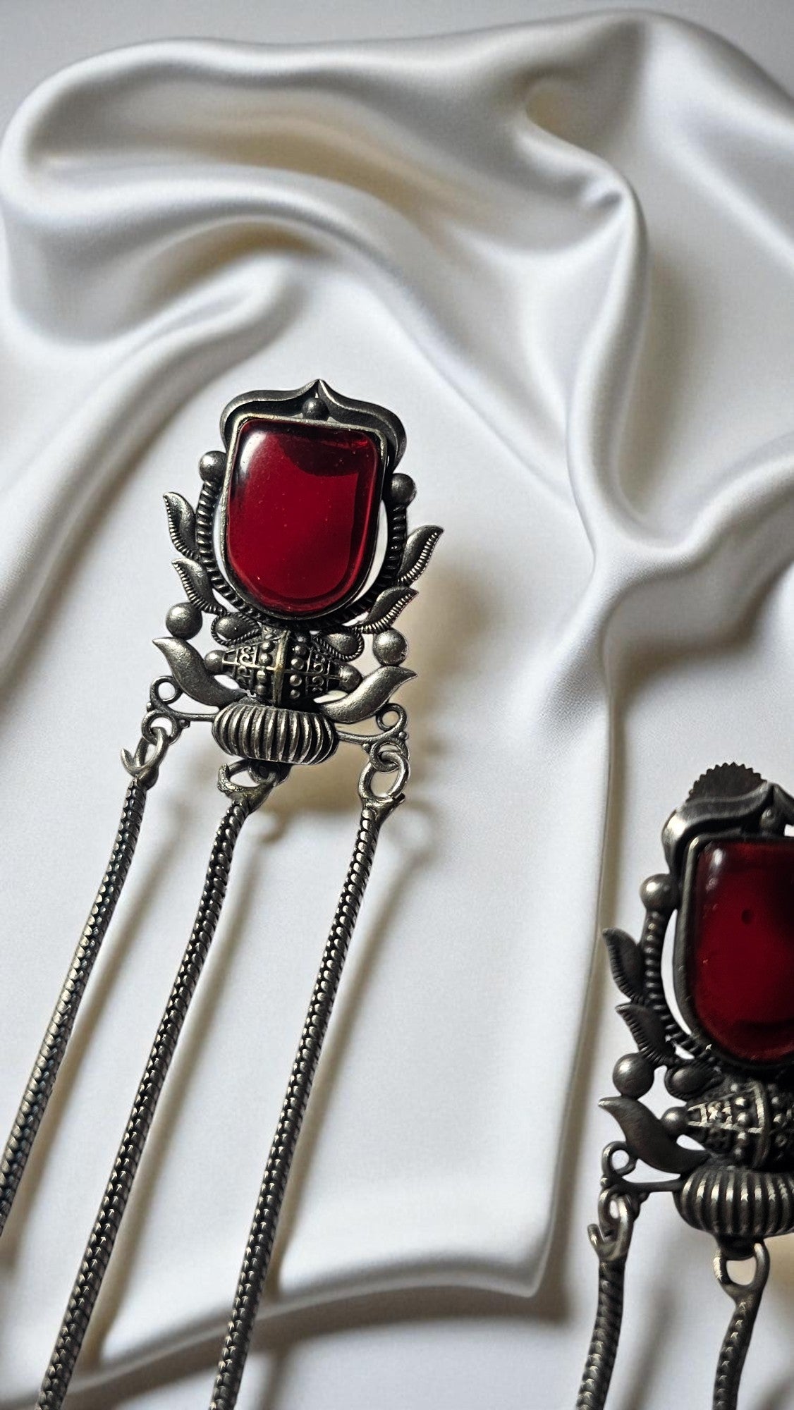 Heritage Ruby Stone Tribal Long Earrings