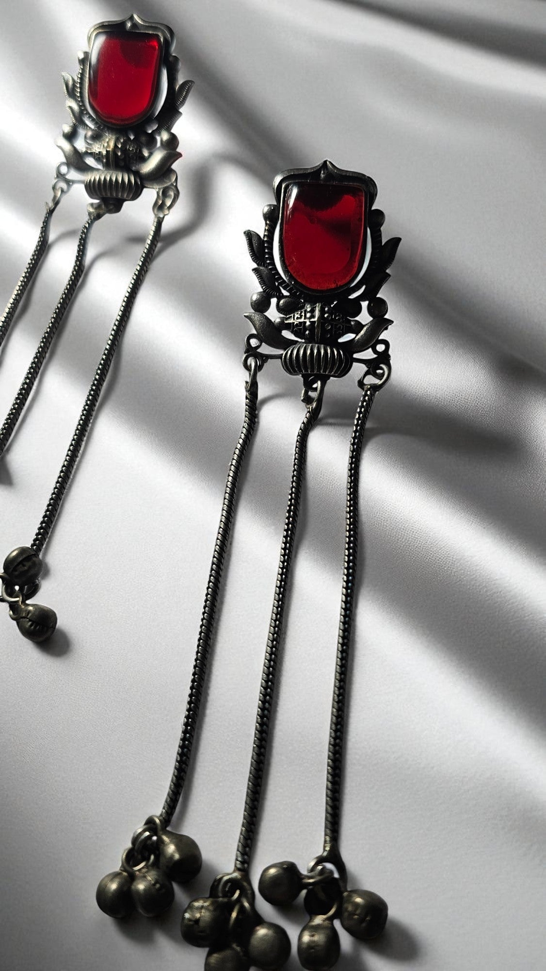 Heritage Ruby Stone Tribal Long Earrings