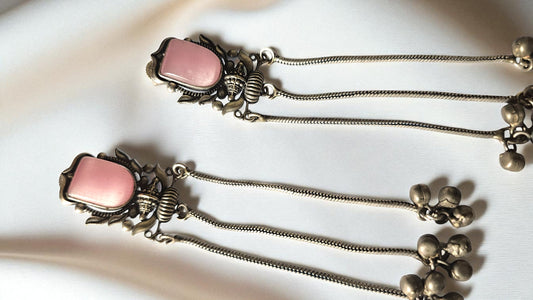 Heritage Rose Stone Tribal Long Earrings