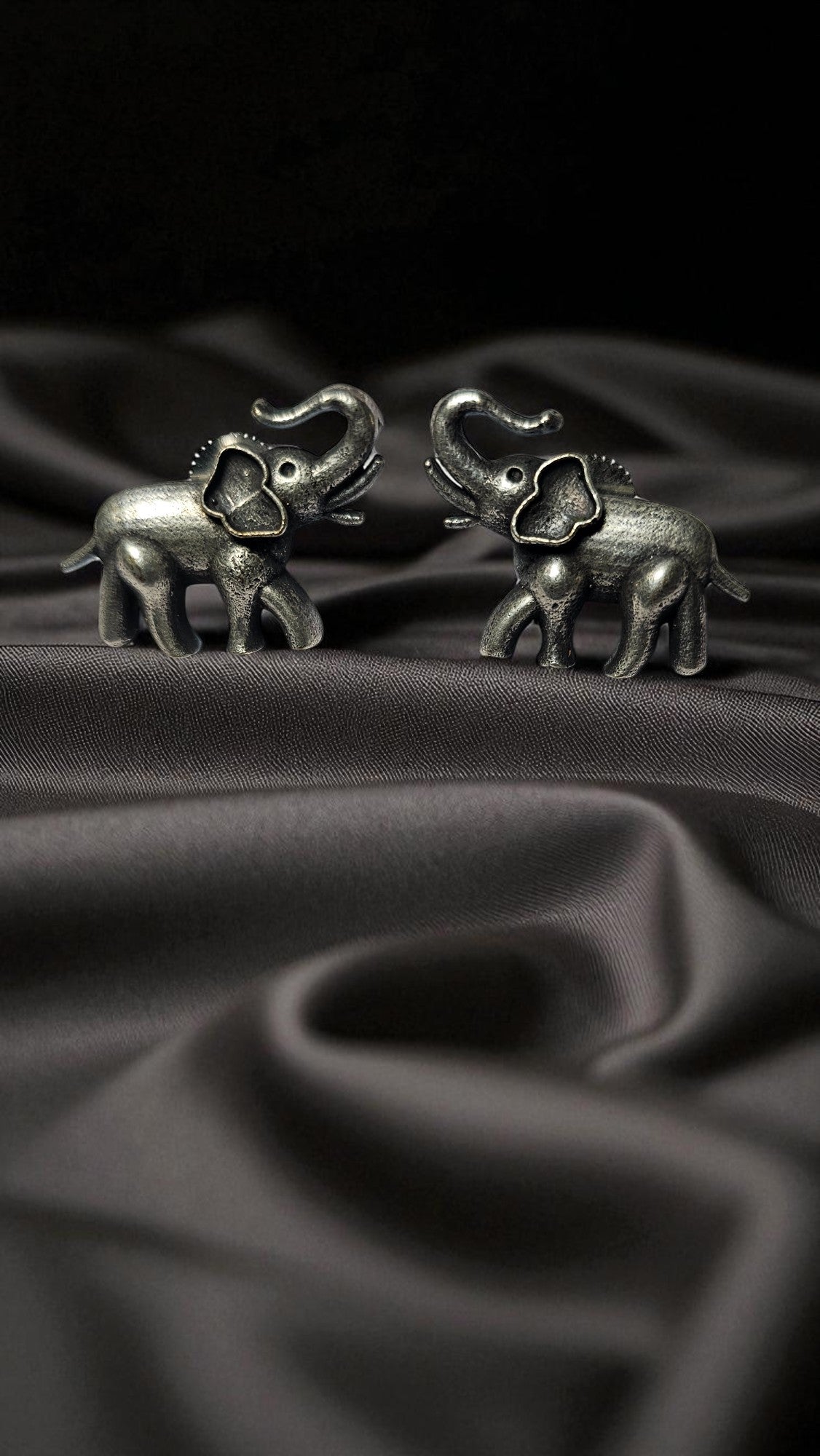 Tribal Elephant Oxidised Stud Earrings