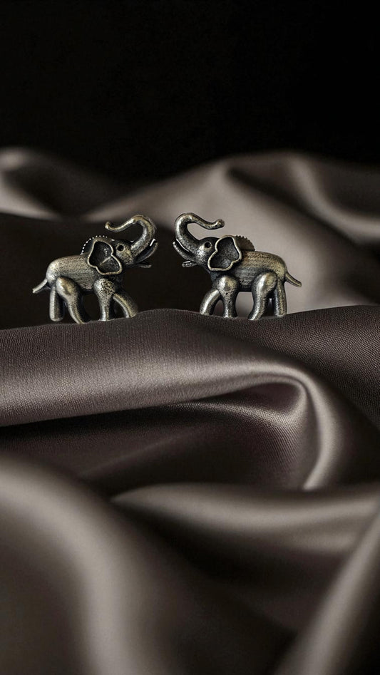 Tribal Elephant Oxidised Stud Earrings