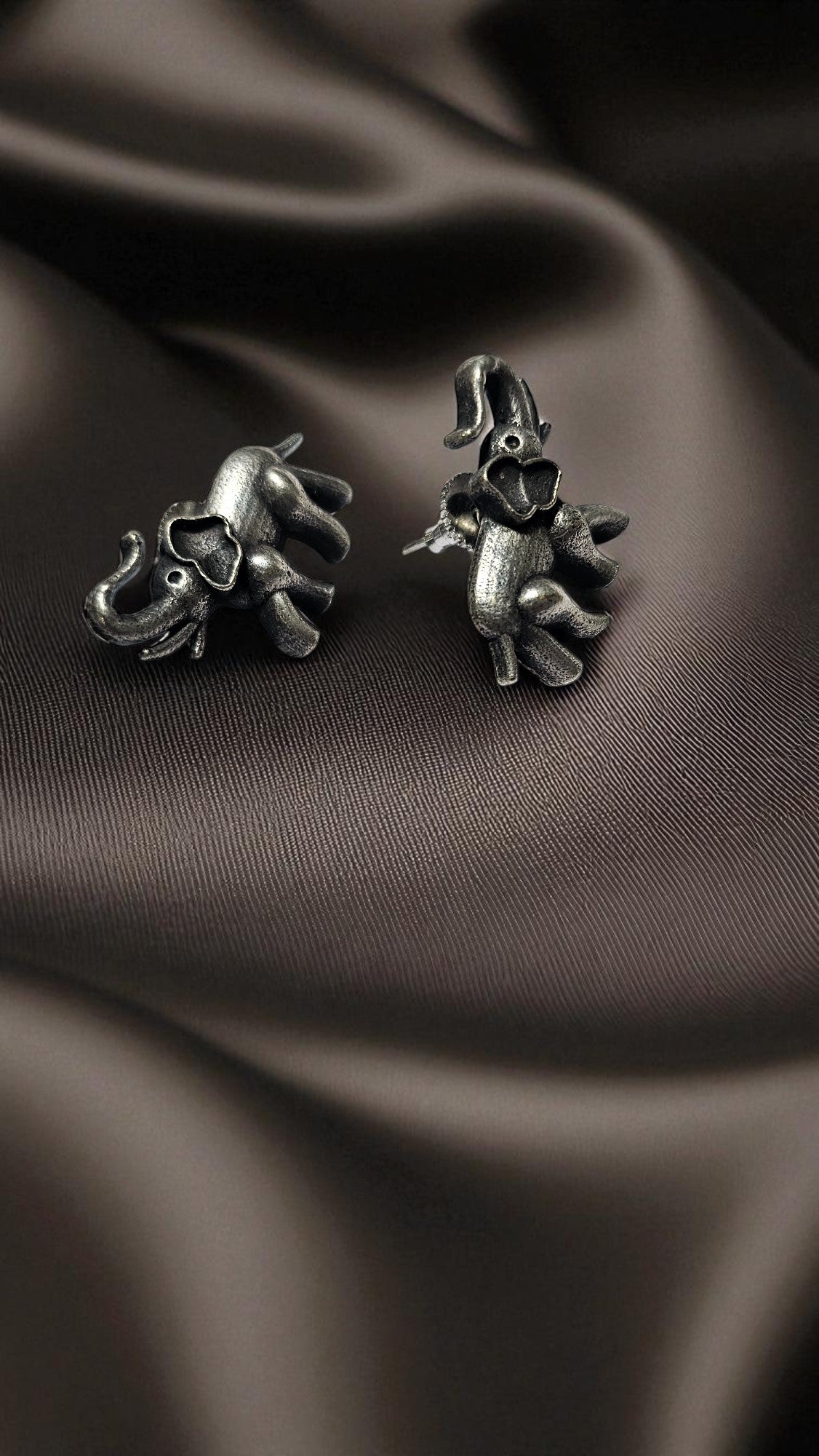 Tribal Elephant Oxidised Stud Earrings