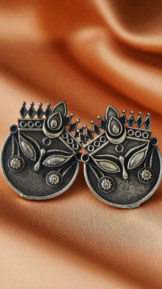 Divine Durga Oxidised Stud Earrings