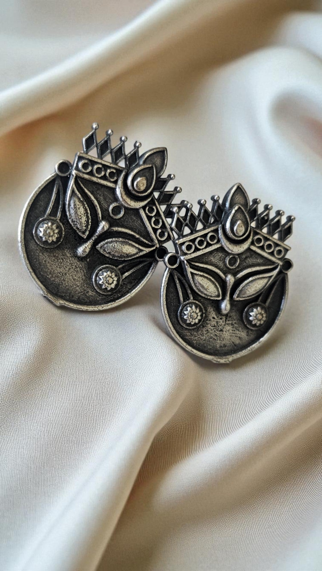 Divine Durga Oxidised Stud Earrings