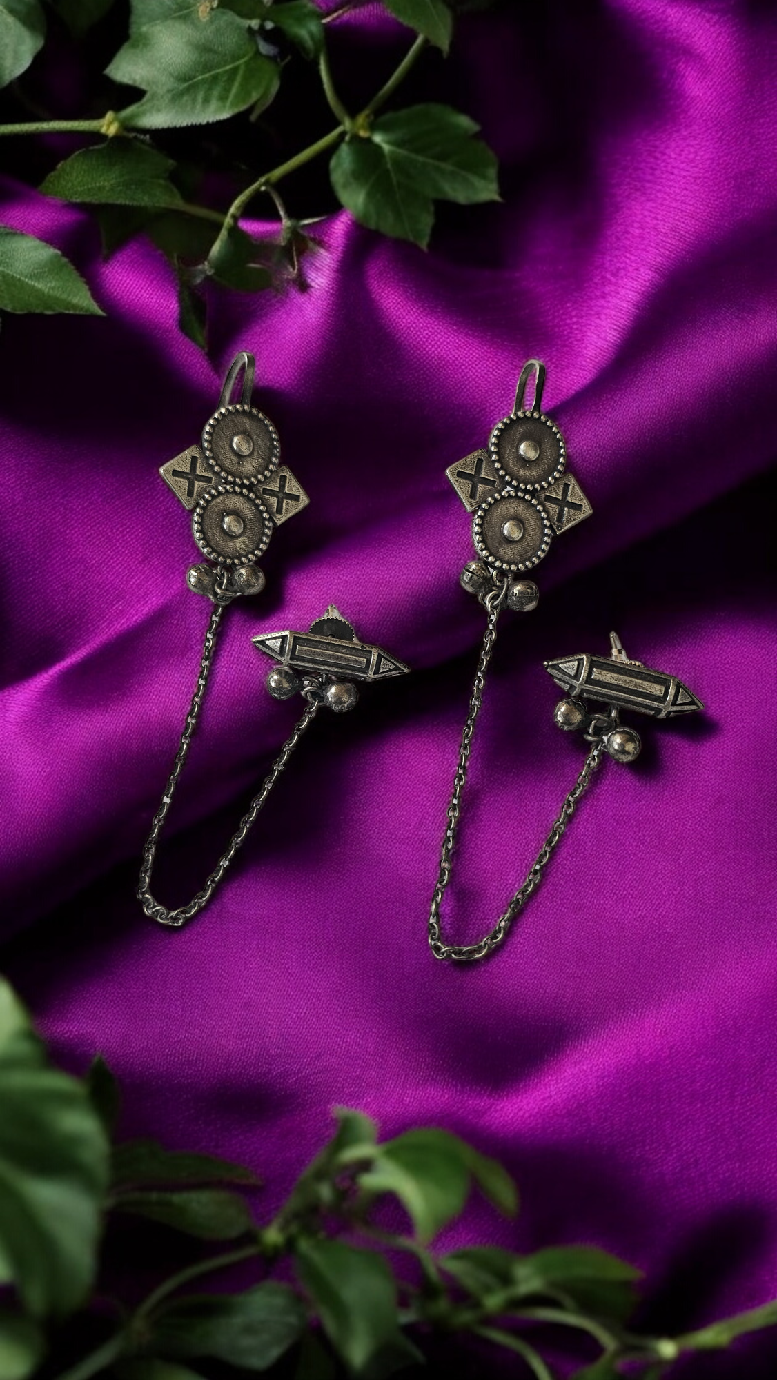 Tribal Chain Link Oxidised Earrings