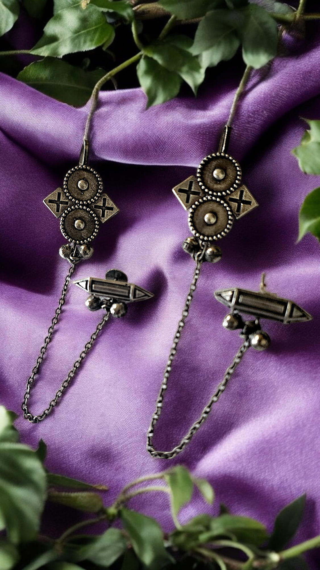 Tribal Chain Link Oxidised Earrings