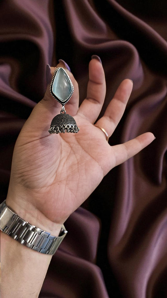 Aqua Stone Oxidised Jhumka Earrings