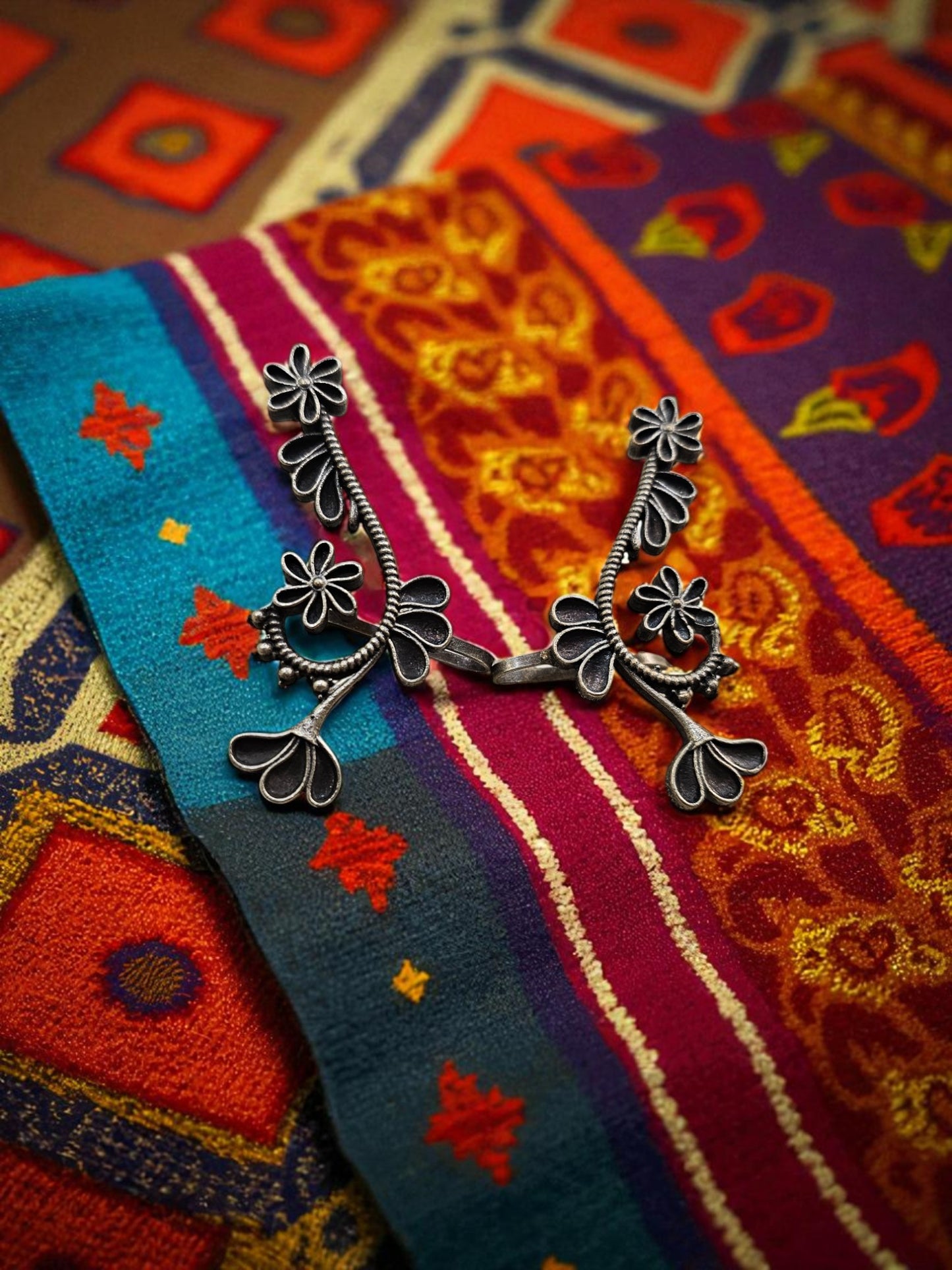 Blooming Vines Oxidised Floral Ear Cuff