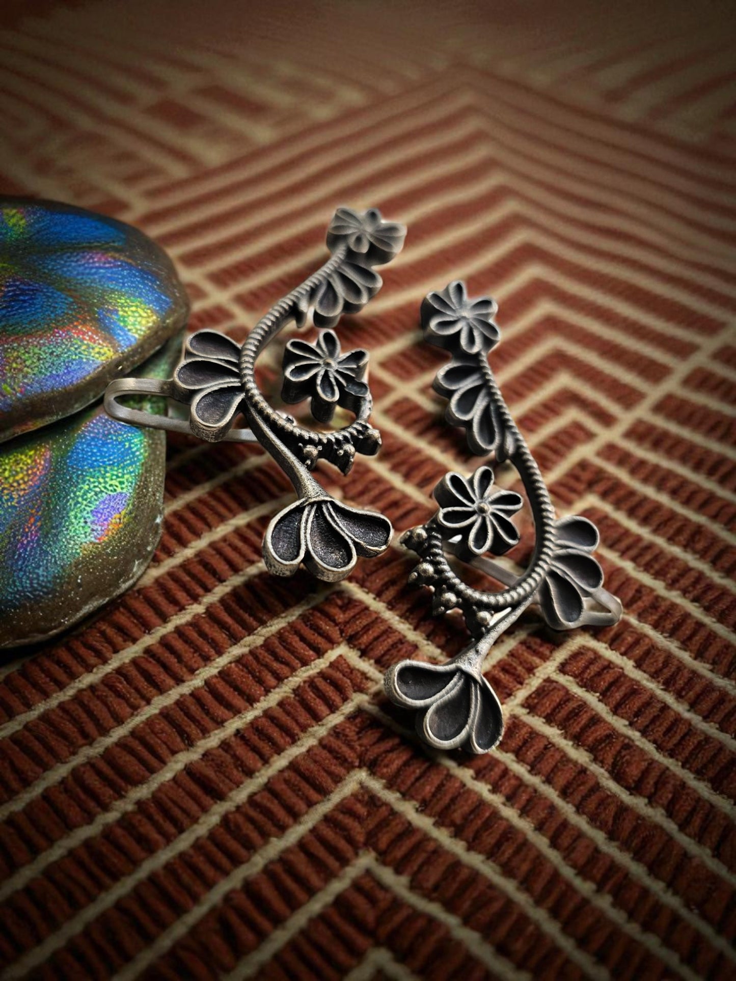Blooming Vines Oxidised Floral Ear Cuff