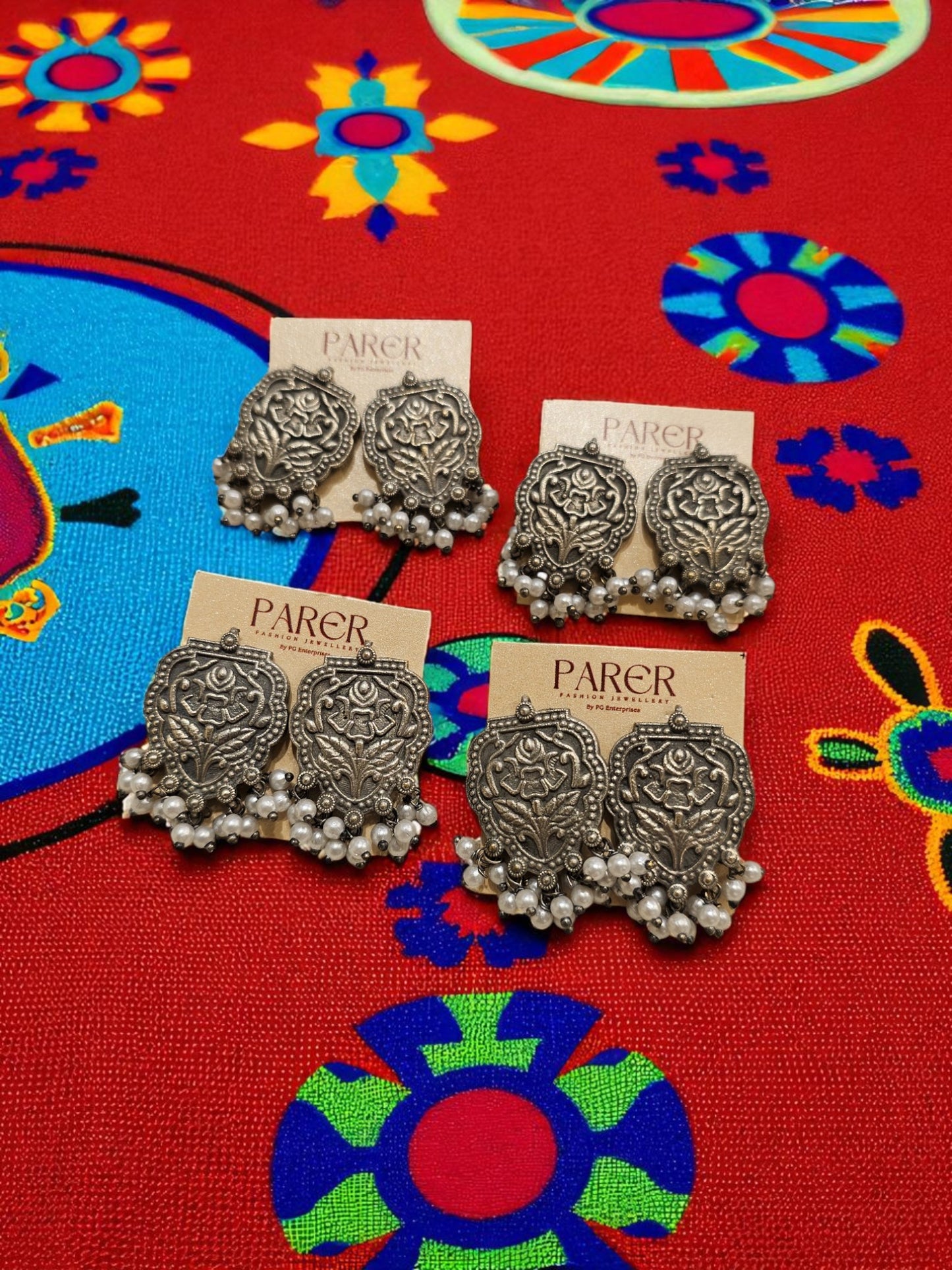 Royal Bloom Oxidised Pearl Earrings