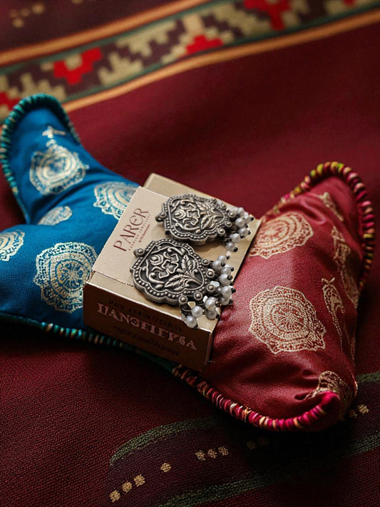 Royal Bloom Oxidised Pearl Earrings