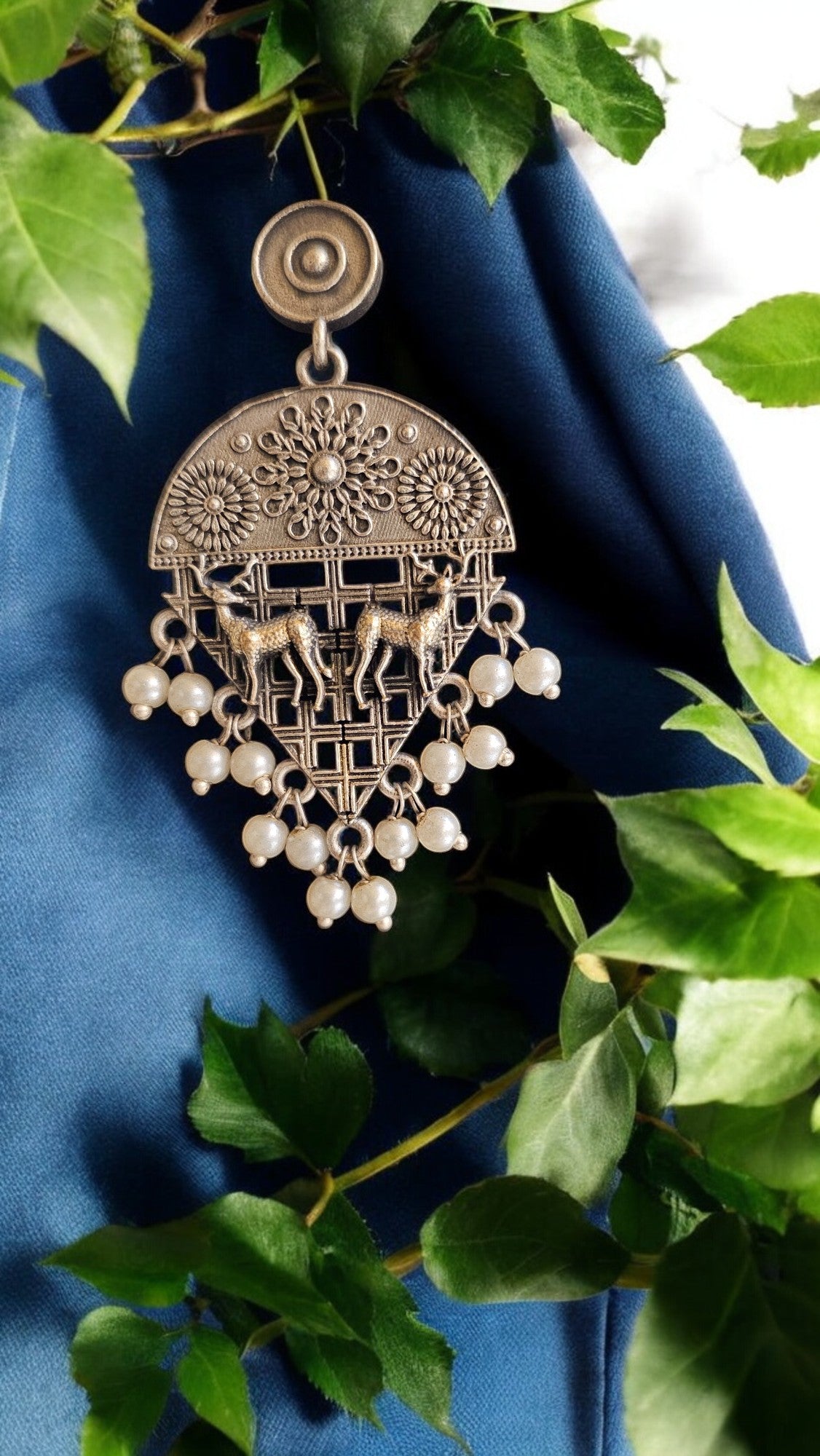 Tribal Mesh Oxidised Necklace Set with Earrings