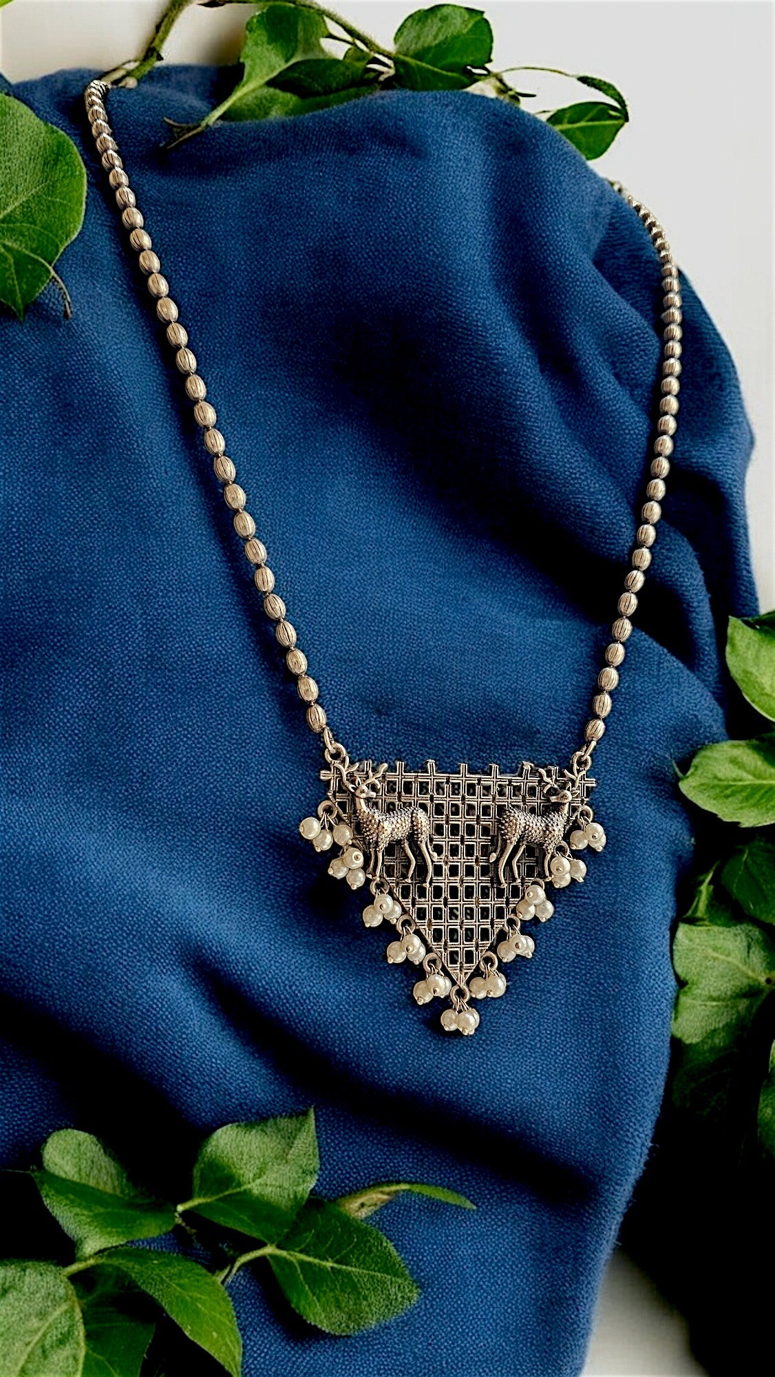 Tribal Mesh Oxidised Necklace Set with Earrings