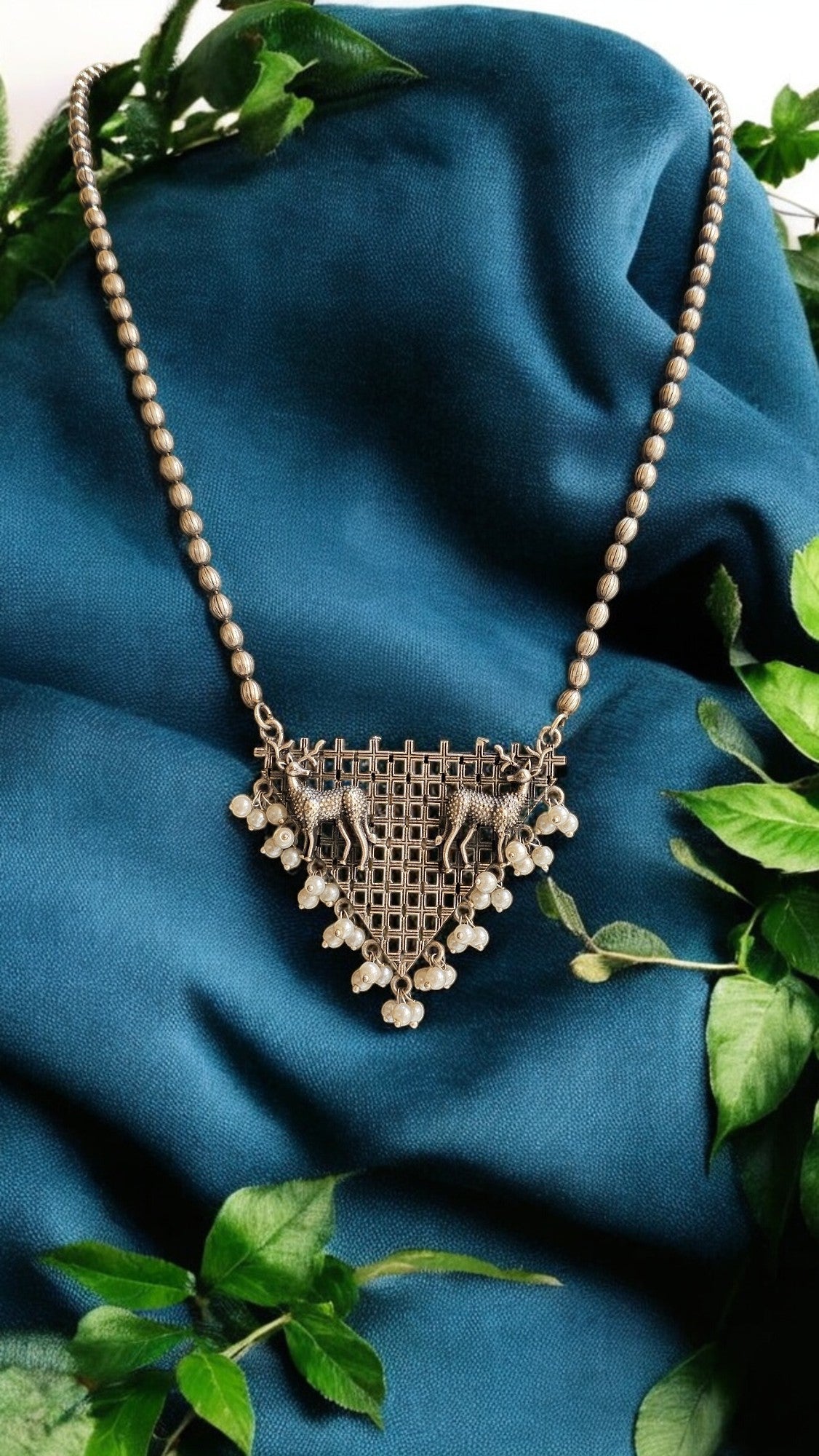 Tribal Mesh Oxidised Necklace Set with Earrings