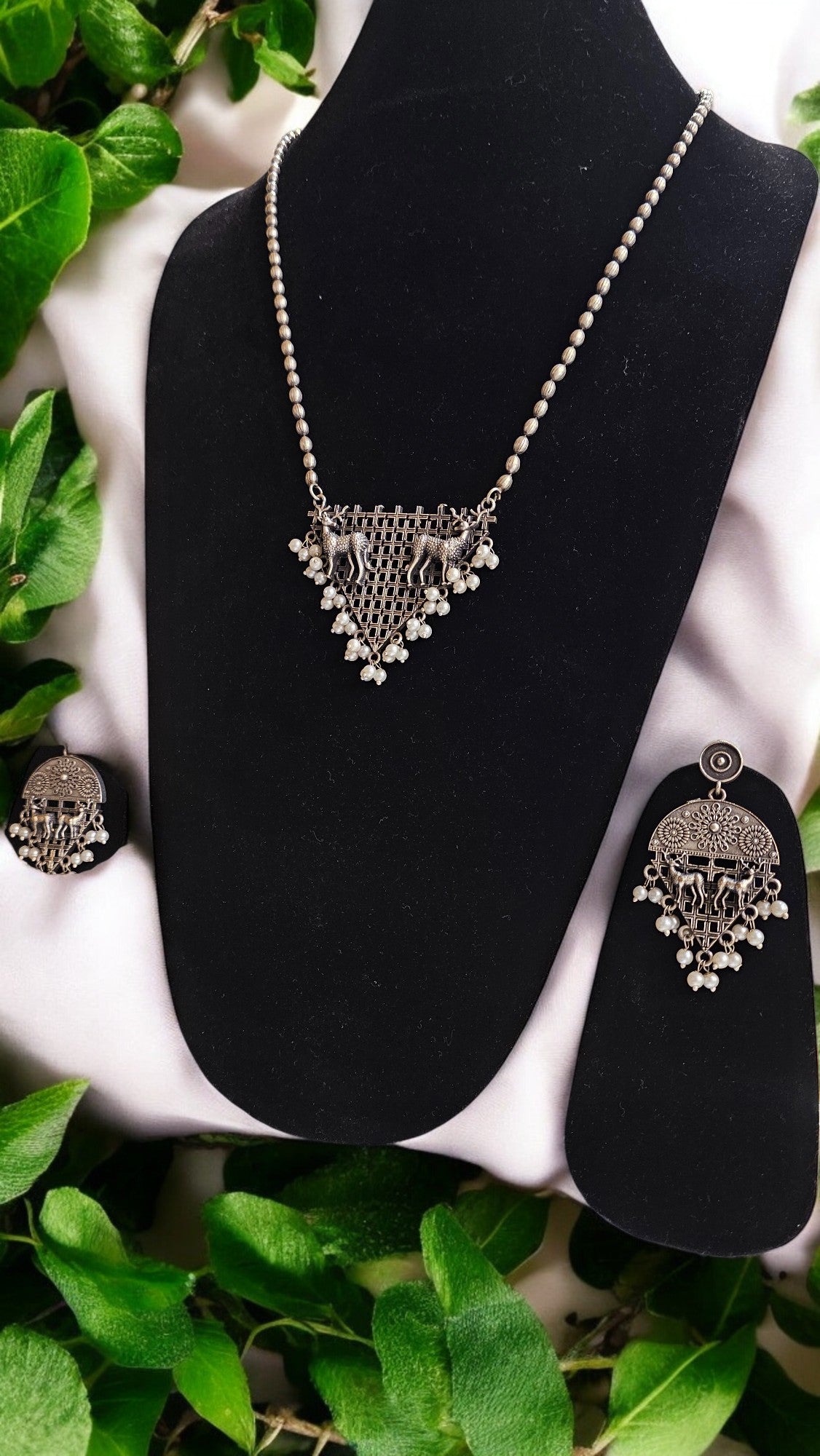 Tribal Mesh Oxidised Necklace Set with Earrings
