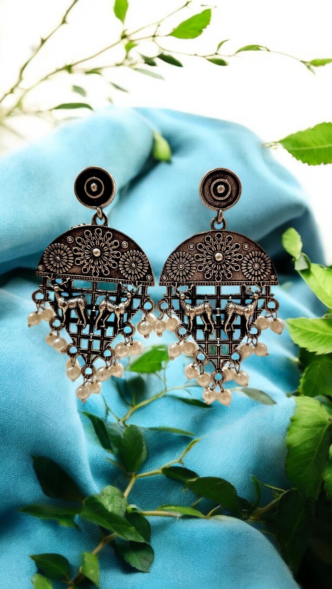 Tribal Mesh Oxidised Necklace Set with Earrings