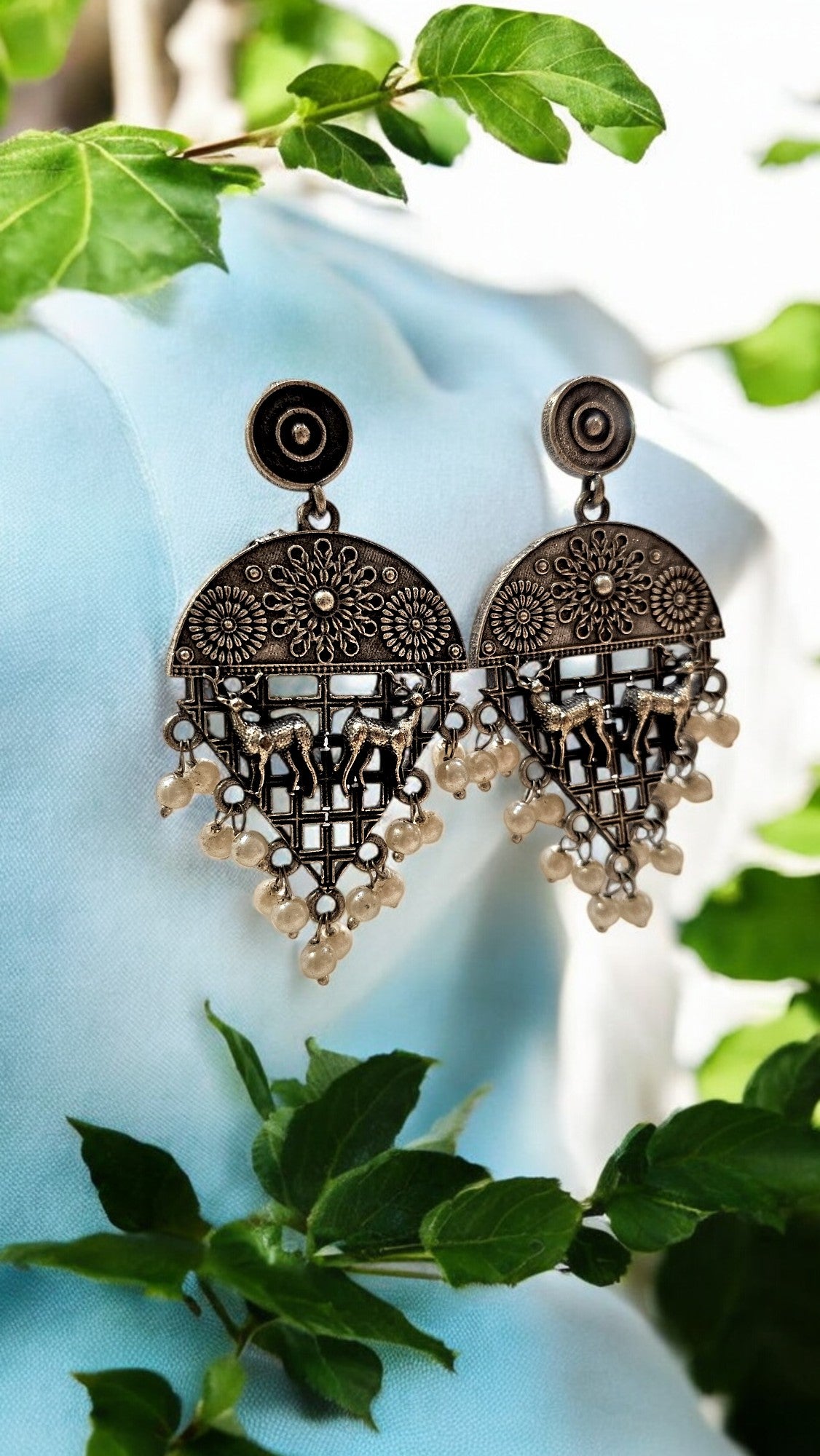 Tribal Mesh Oxidised Necklace Set with Earrings