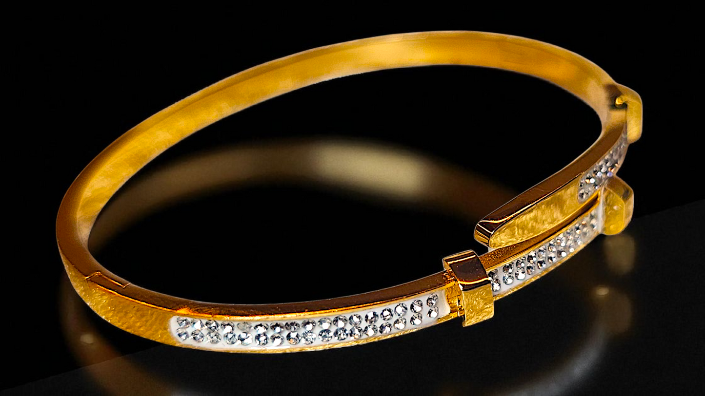 Crystal Elegance Gold Kada Bracelet