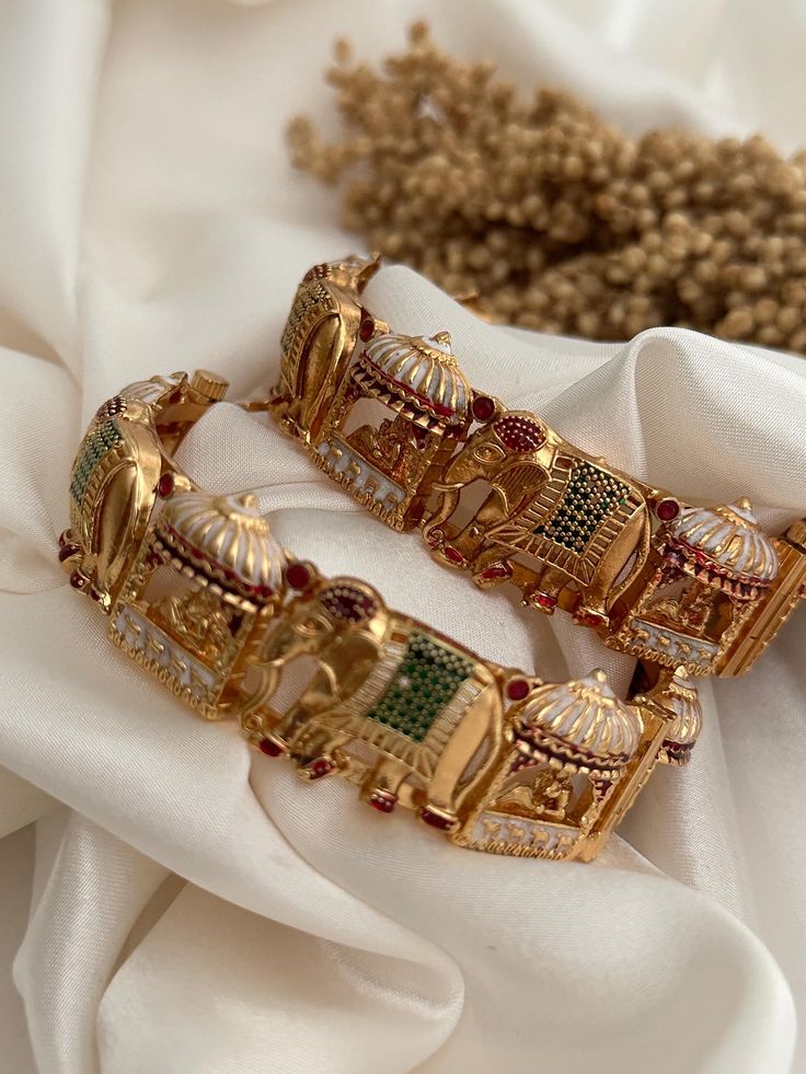 Royal Elephant Enamelled Gold-Plated Bangles