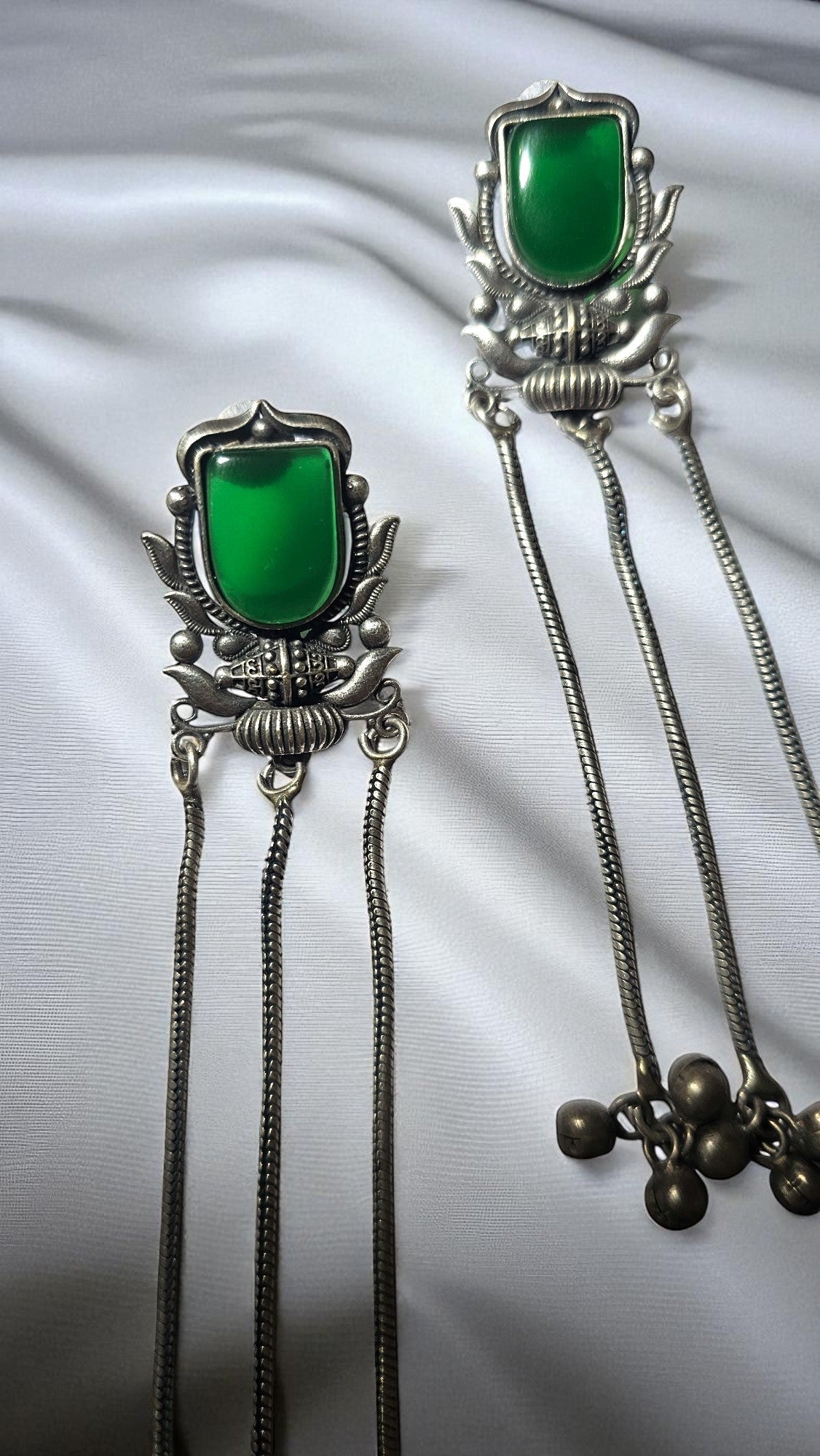 Heritage Green Stone Tribal Long Earrings