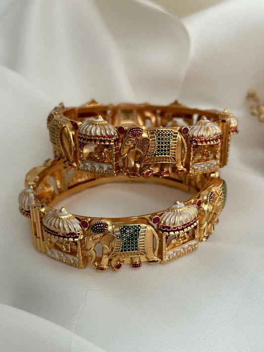 Royal Elephant Enamelled Gold-Plated Bangles