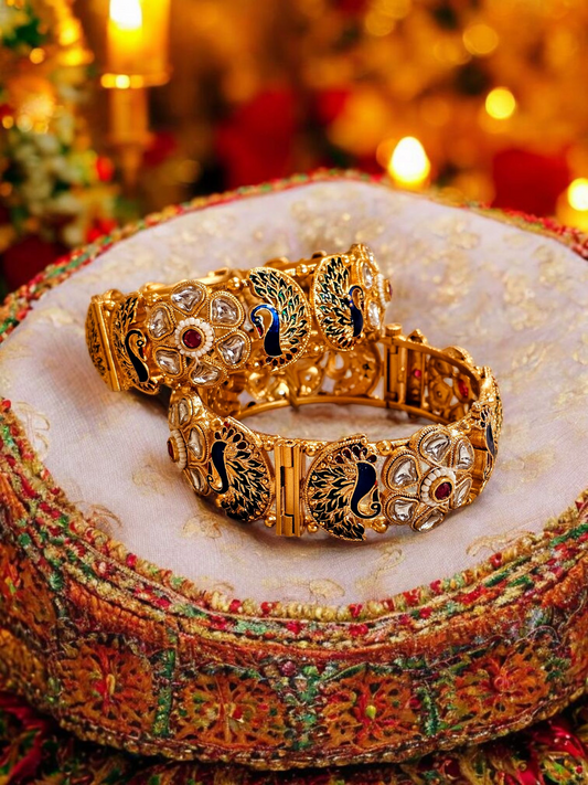 Royal Peacock Kundan Kada (Gold Finish)