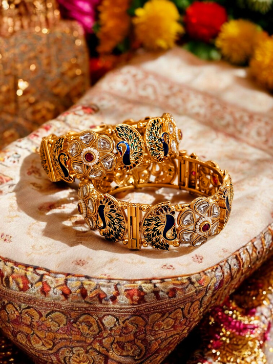 Royal Peacock Kundan Kada (Gold Finish)