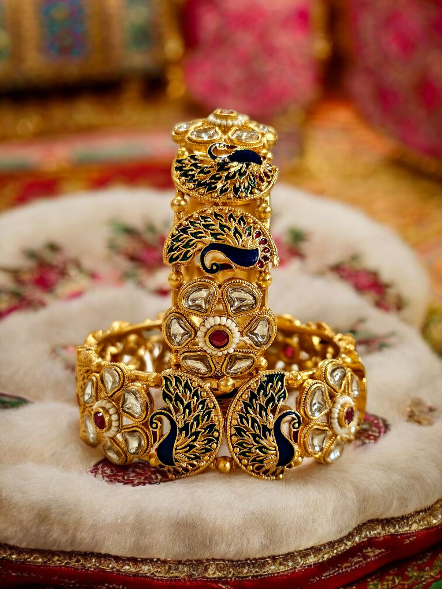 Royal Peacock Kundan Kada (Gold Finish)