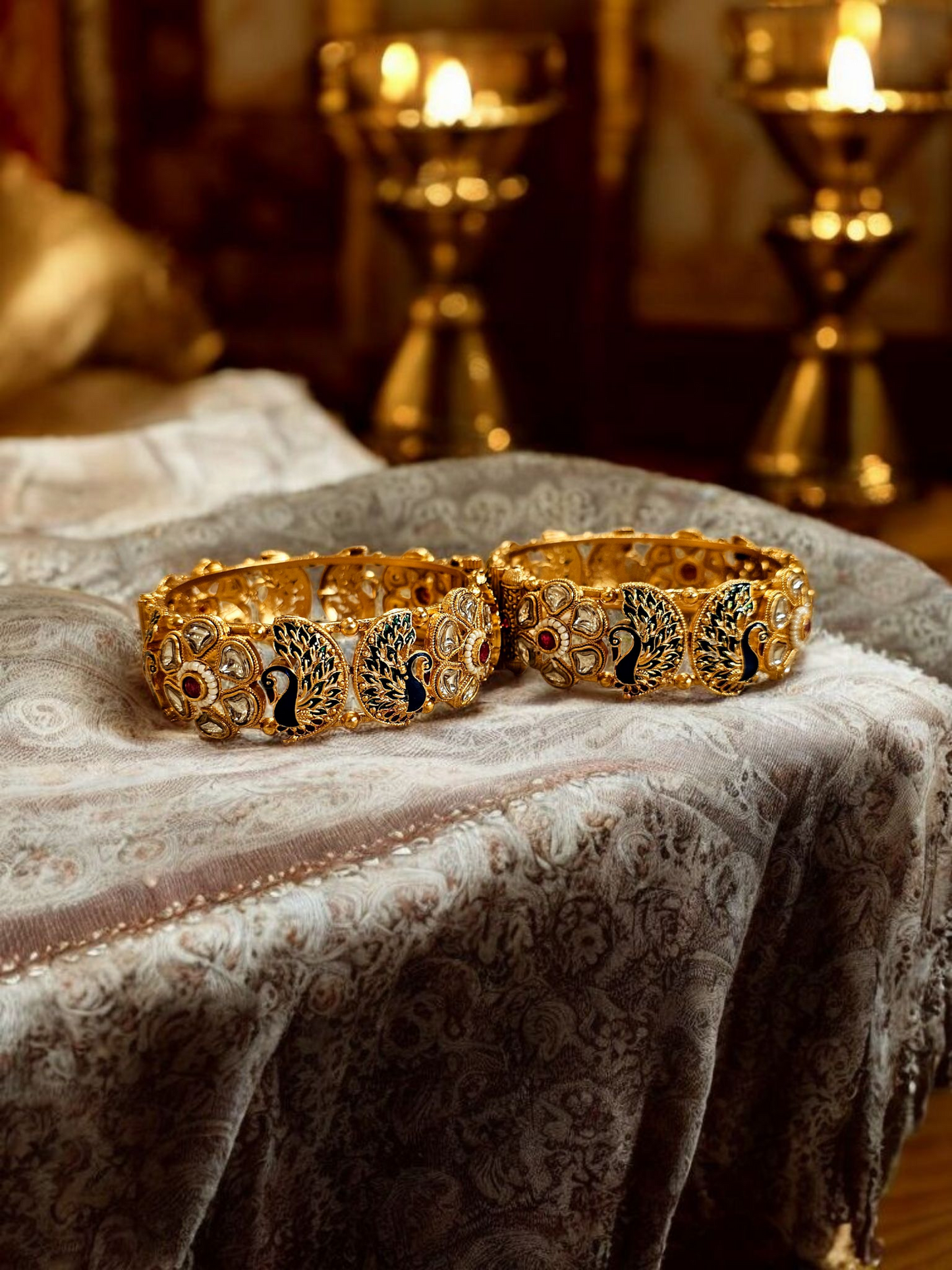 Royal Peacock Kundan Kada (Gold Finish)