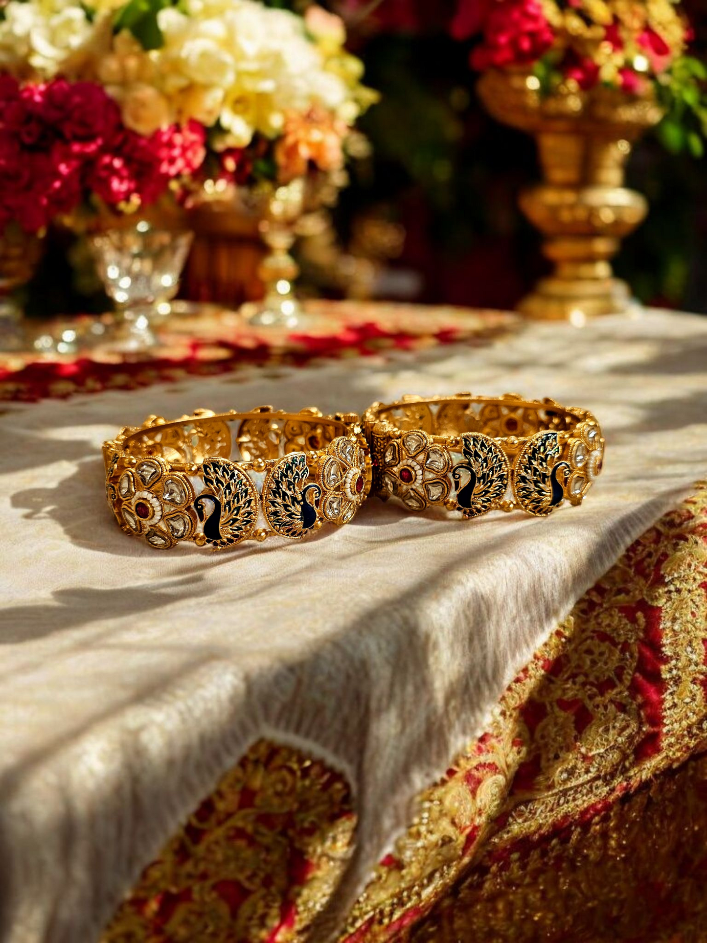 Royal Peacock Kundan Kada (Gold Finish)