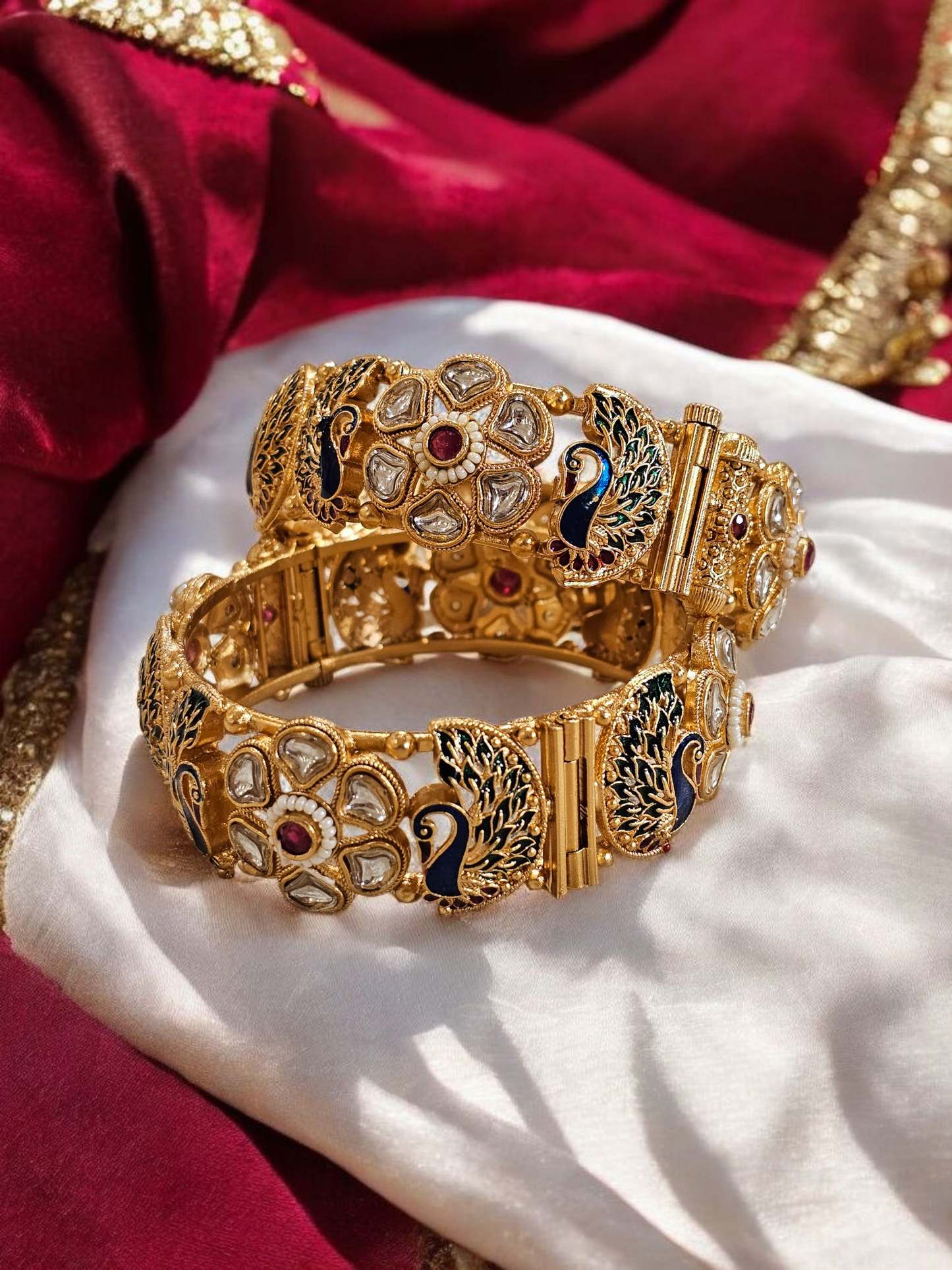 Royal Peacock Kundan Kada (Gold Finish)