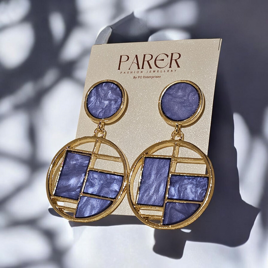 Geometric Enamel Drop Earrings (Blue & Gold)