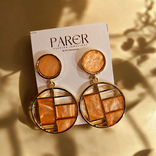 Geometric Enamel Drop Earrings (Peach & Gold)